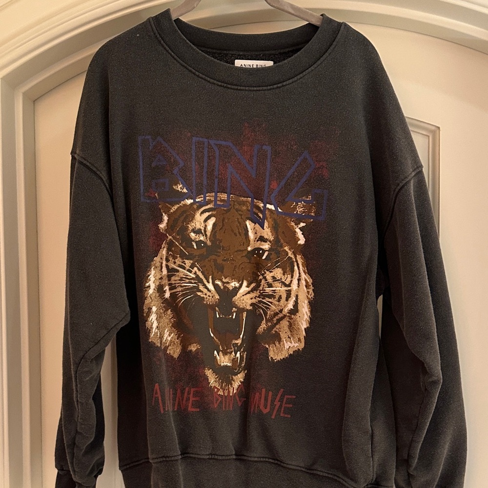 Anine Bing Black Tiger Graphic Crewneck Sweater